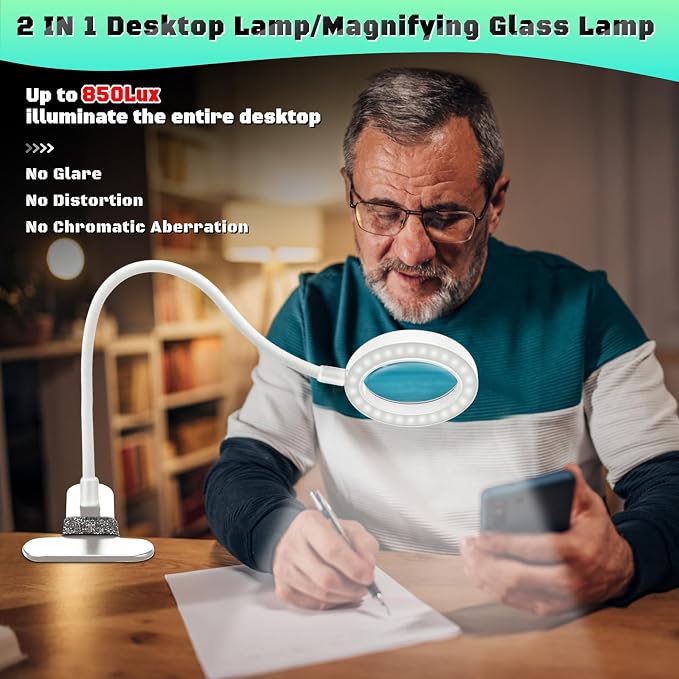 10X Magnifying Glass with Light, Clip on Mganifier with Light, 48 LED Desk - Image 4