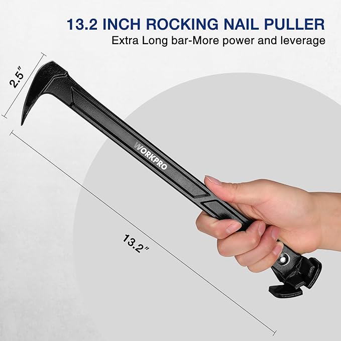 WORKPRO 13" Nail Puller, Cats Paw Pry Bar, Nail Remover Tool with Cats Paw and Rocking Nail Puller, Crowbar for Home Remodeling, Professional Carpentry, Woodworking Projects