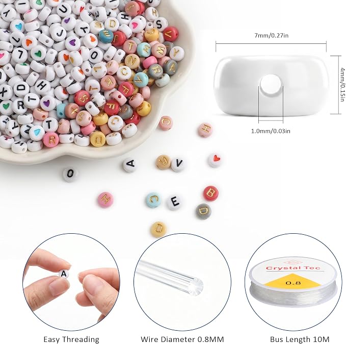 1500PCS Round Letter Beads for Threading, 4 x 7 MM Alphabet Beads and Colourful - Image 2