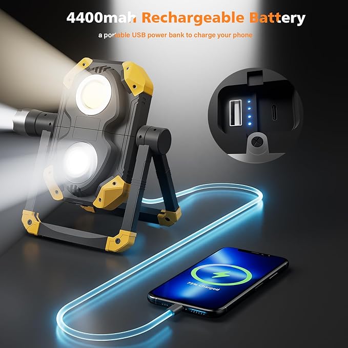 Samyoung 2 Pack Magnetic 2500 LM Rechargeable Work Light, 10 Hours Long Lasting 360° Rotating LED Work Light Folding Waterproof for Job Site Car Inspection Camping Emergency