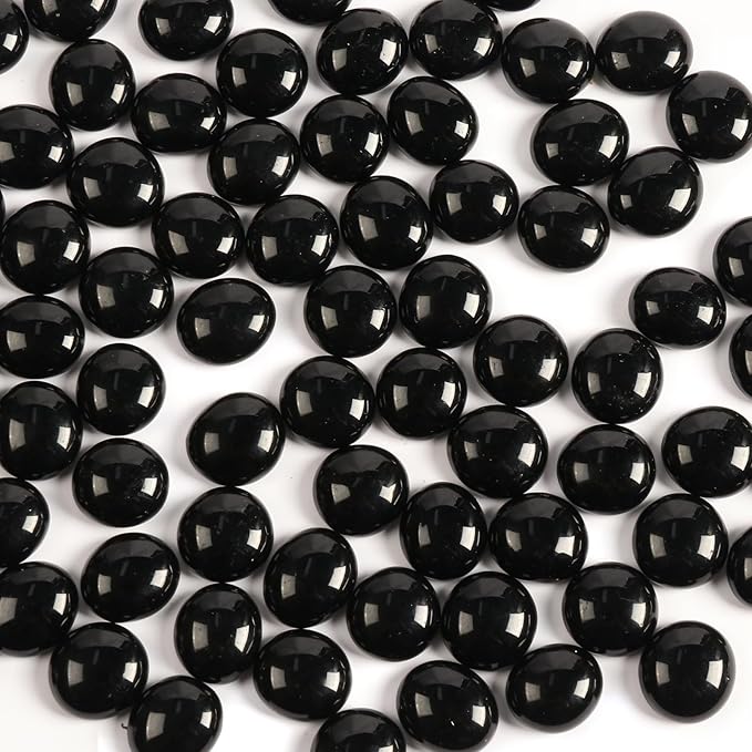 0.5lb Black Glass Marbles for Vase Black Flat Glass Beads, Decorative Pebbles by MBKHFLL