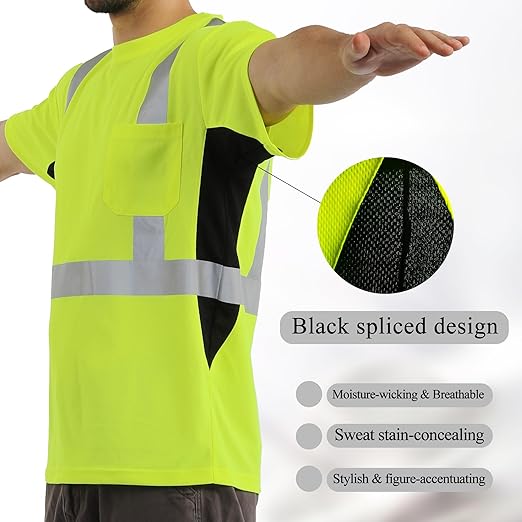 sesafety Safety Reflective Shirts, Class 2 High Visibility Shirts for Men Construction Work Mesh Short Sleeve Yellow XL