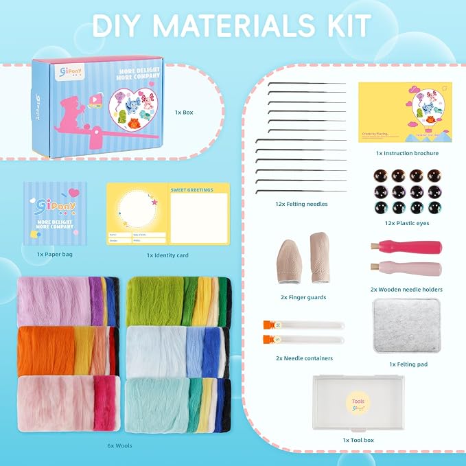 Gipony Needle Felting Kit, Wool Felt Needle Felting Tools Foam Pad, Craft Party - Image 3