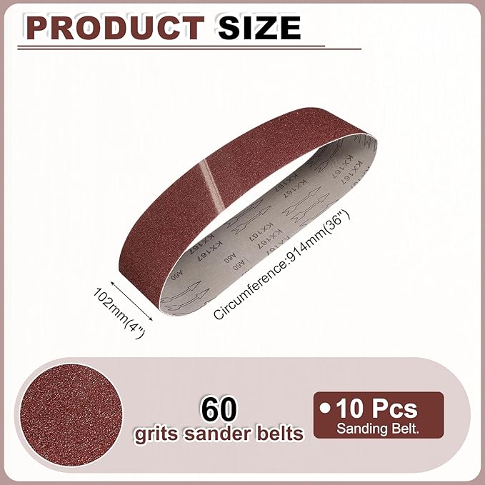 HARFINGTON 4 x 36 Inch Sanding Belts, 10 Pcs 60 Grits Aluminum Oxide Abrasive Belt Sander File Belt for Woodworking, Metal Polishing, Knife Sharpener