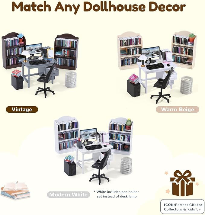 1:12 Scale Mini Desk Set with 100 Mini Books & 2 Bookshelves — Miniature - Image 8