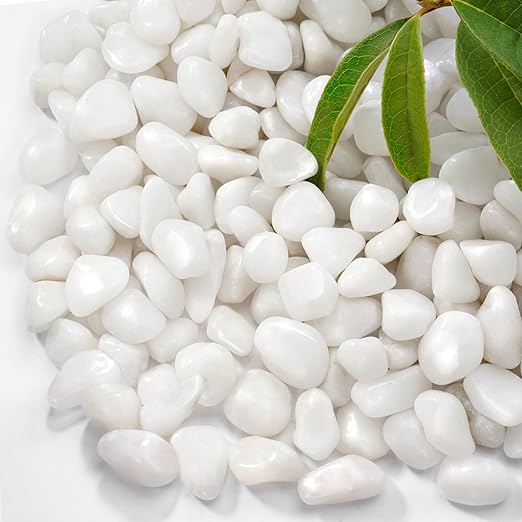 10 lb Natural Polished White Pebbles, 1/2 Inch Decorative White Rocks by RUOJAS