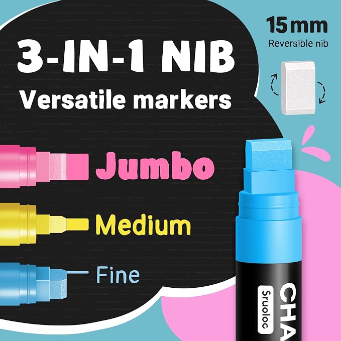 Window Chalk Markers for Glass Washable, 20 Colors Jumbo Liquid Chalk Marker - Image 2