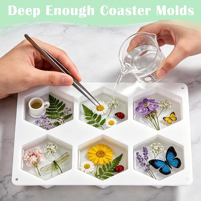 YOILES Deep Coaster Resin Molds Silicone Hexagon Silicone Molds - Image 4