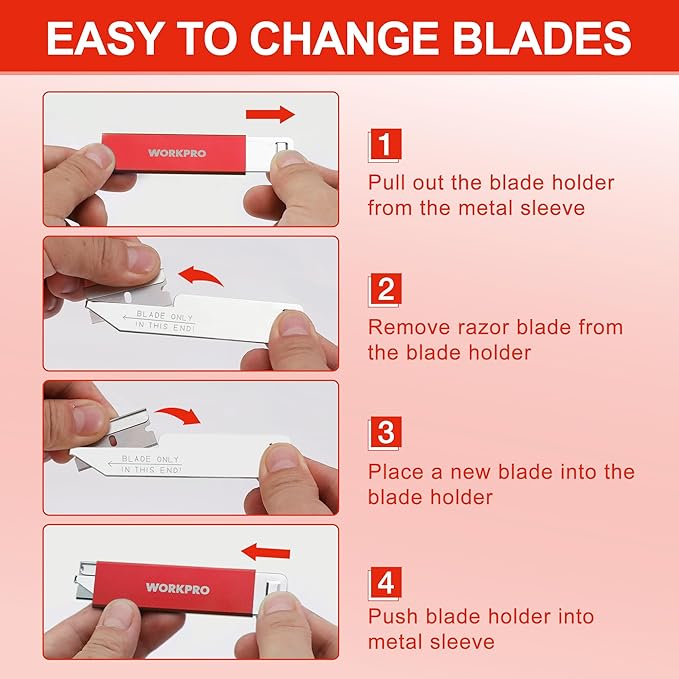 WORKPRO 12-Pack Box Cutter Retractable - Utility Knife with Single Edge Razor Blade - Razor Knife Box Opener Cardboard Cutter with Metal Sheathes- Extra 12-Pack Razor Blades for Replacement - Red