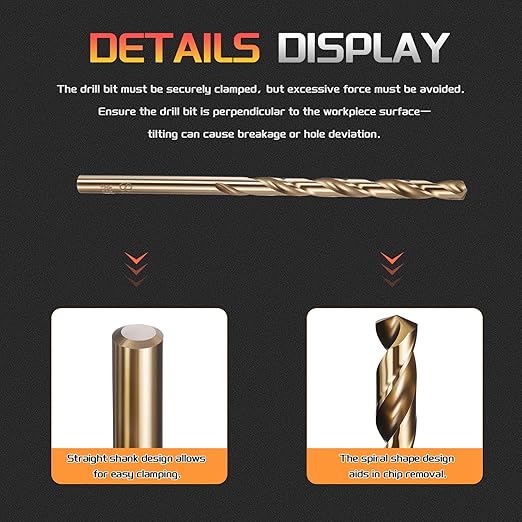 Drill Bit, #24 Cutting Diameter, 4341 HSS Gold Finish 135° Cutting Angle Number Jobber Bits - (Applications: for Drilling Soft Metal Plastic Wood), 10-Pieces