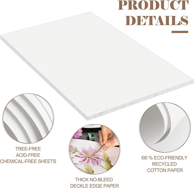 Kisston 10 Sheets Large Watercolor Paper 22 x 30 Inches, 140 Lb/300 GSM Cotton - Image 6
