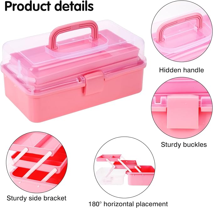 Pink Tackle Box, Craft Organizers and Storage 3-Layer Portable Folding Toolbox - Image 3
