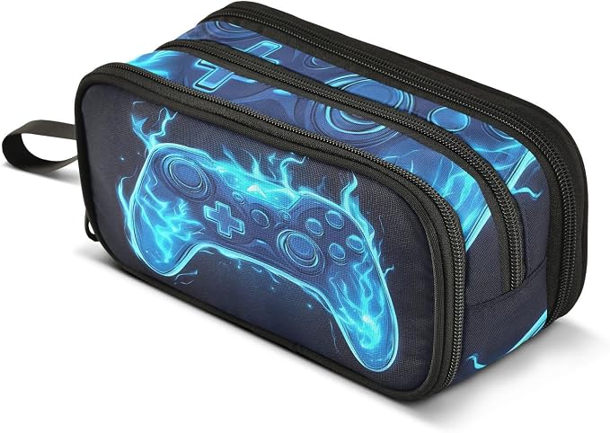 Joystick Gamepad Blue Flame Pencil Case Box Boys Girls Large Pencil Pouch by BOENLE-WELCOMEYOURCOMING