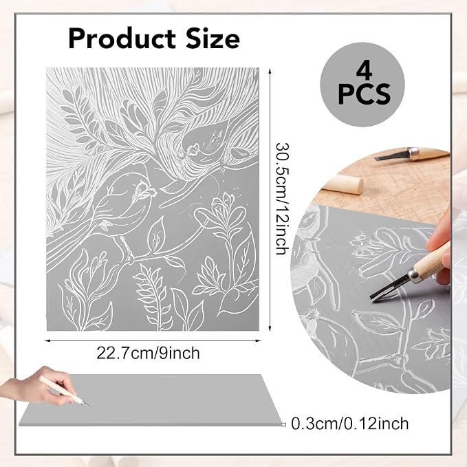 4Pcs Linoleum Blocks for Printmaking, 9 x 12 Inch Linoleum Carving Tools Rubber - Image 2