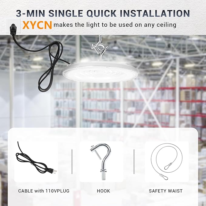 10 Pack 300W UFO Led High Bay Light,120VAC,5000K Daylight Commercial Bay Lighting,IP66 Waterproof,45050LM,1300W MH/HPS with Plug Area Light for Warehouse/Shop/Workshop/Barn/Gym/Factory