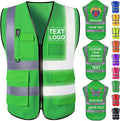 Custom Safety Vest with Logo for Men Women Personalized Class 2 High Visibility Reflective Vests with Pockets Zipper(S-5XL)