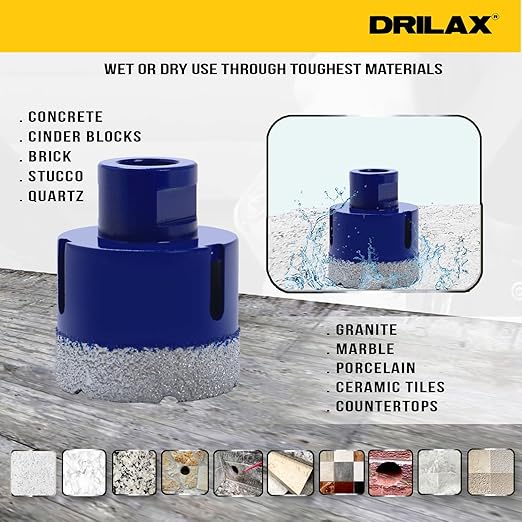 Drilax Pro Series 2 Inch Diamond Hole Saw for Angle Grinders | 1-3/8" Depth | 5/8"-11 Thread | Fast & Dry Drilling for Large Conduit, Pipes, Access Holes | Long Life