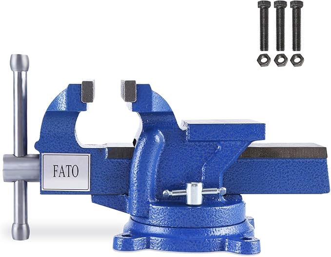 FATO 8 Inch Heavy Duty Bench Vise 8" Home Work Ductile Iron Bench Vise 360°-Degree Swivel Base with Anvil, Utility Combination Pipe Home Vise for Woodworking, Blue
