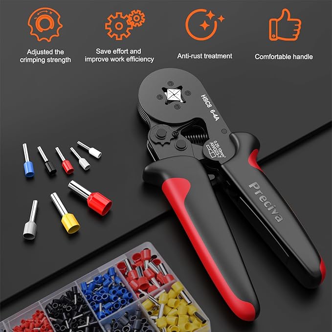 Preciva Ferrule Crimping Tool Kit with 2000PCS Wire Connectors, AWG23-7 Self-adjustable Ratchet Wire Crimping Tool Kit Crimper Plier Set (Red)
