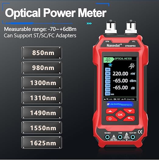 Network Cable Tester Optical Power Meter VFL Multimeter 4 in 1,Wire Tracer Toner Generator RJ45 CAT5 CAT6 CAT7 CAT8 UTP STP QC Test Cable Length Cable Maping Cable Scan Port Flashng POE Tester