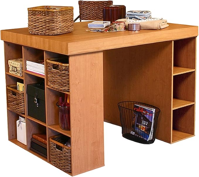 Project Center Desk with Bookcase and 3 Bin Cabinet-Oak by VentureHorizon