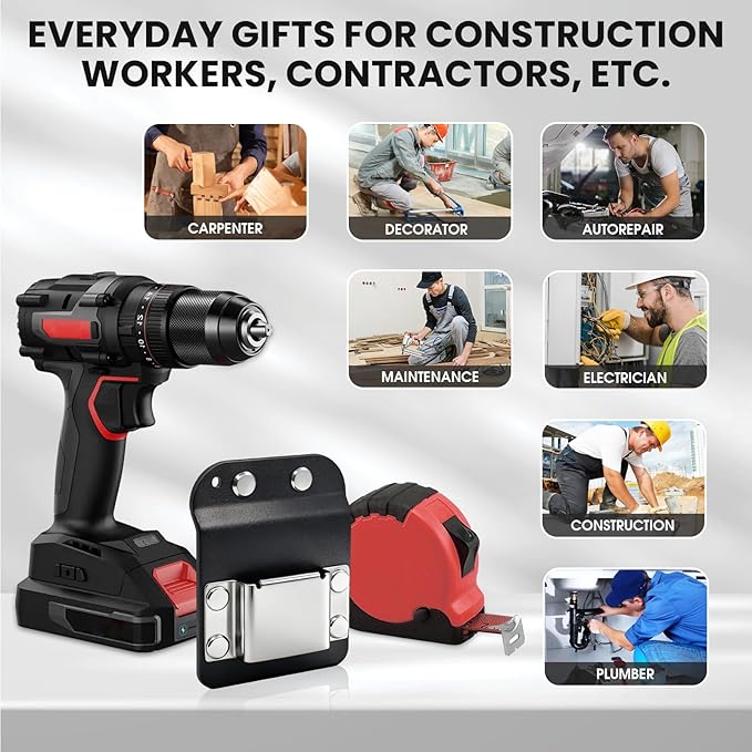 3 Pcs Drill Holder for Tool Belt, Tape Measure Holder with Metal Clip, 2 in Belt Hook Holster for Cordless Drill, Impact Driver, Measuring Tape, Tool Accessories