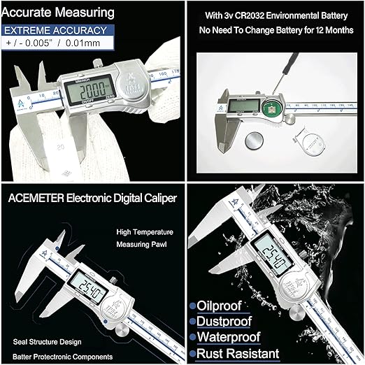 Digital Caliper,6 Inch Caliper Measuring Tool,IP54 Waterproof Protection Design,Large LCD Screen,Electronic Digital Micrometer with Inch Metric Fraction