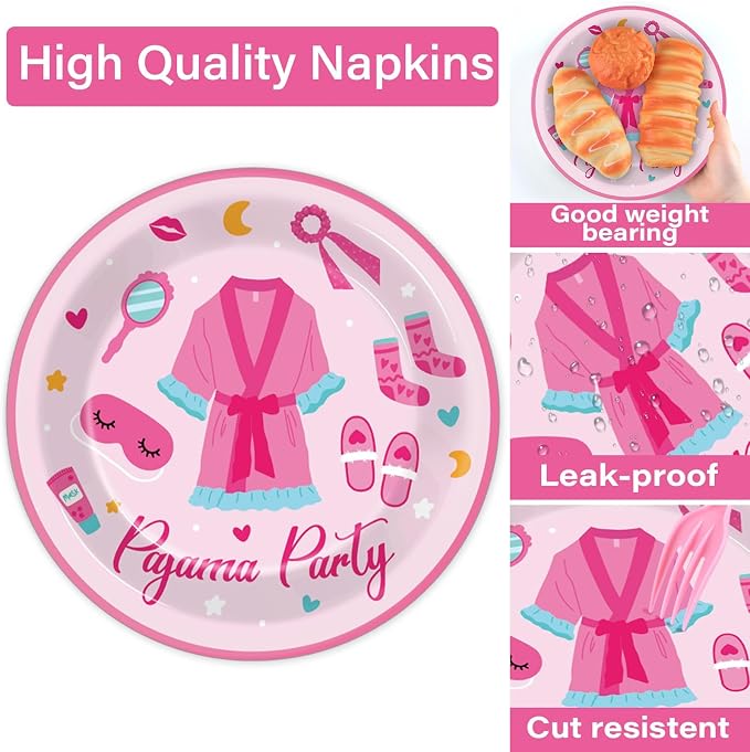 100 Pcs Pajama Party Paper Plates and Napkins Set Sleepover Party Decorations - Image 4