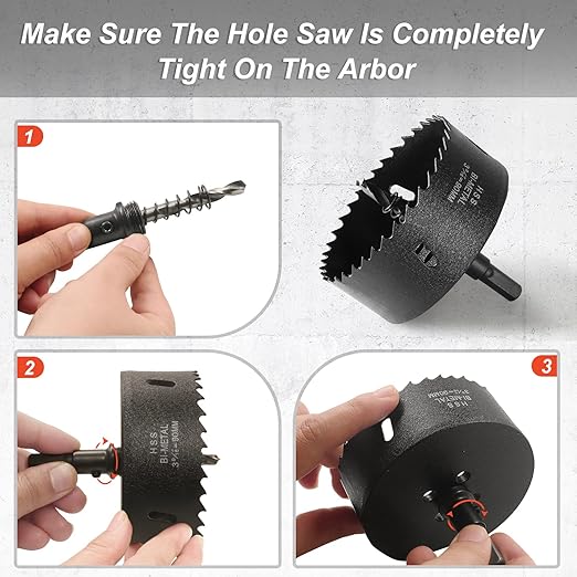3-1/2 Inch Hole Saw with 3/8" Triangle Shank Quick Change Arbor, JTemgle Bi-Metal Hole Saw Heavy Duty Hole Cutting Tool for Cornhole Boards, Recessed Lights, Wood, Plastic, Drywall & Soft Metal
