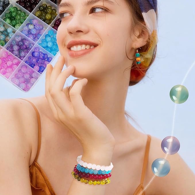 1200PCS 8mm Glass Beads Bracelet Making Kit, 24 Colors Crystal Beads - Image 5