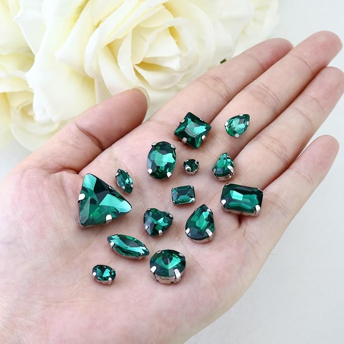 Dowarm Sew on Rhinestones 104 PCS Mixed Shapes Glass Sew on Crystals - Image 2