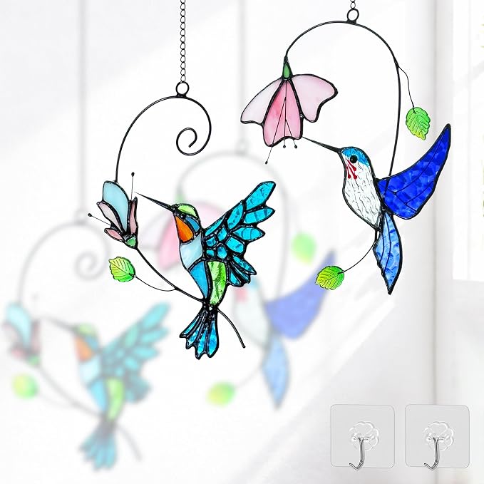 2 Packs Hummingbird Stained Glass Window, Stained Glass Window Hanging by Royxen