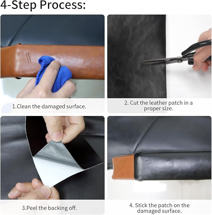 Leather Repair Patch Self-Adhesive, Cuttable Vinyl Leather Repair Tape for Couches, Sofa, Car Seat, Furniture, Chairs. Waterproof, Durable, Easy DIY Leather Repair Kit (Black, 3.9 X 78.7 inch)