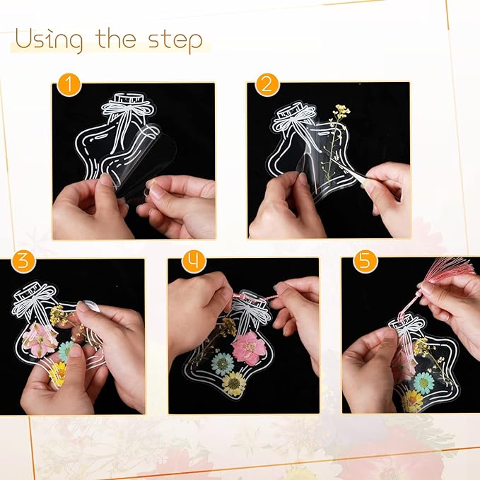TaoBary 91 Pcs DIY Handmade Transparent Dried Flower Bookmark Set Include - Image 2