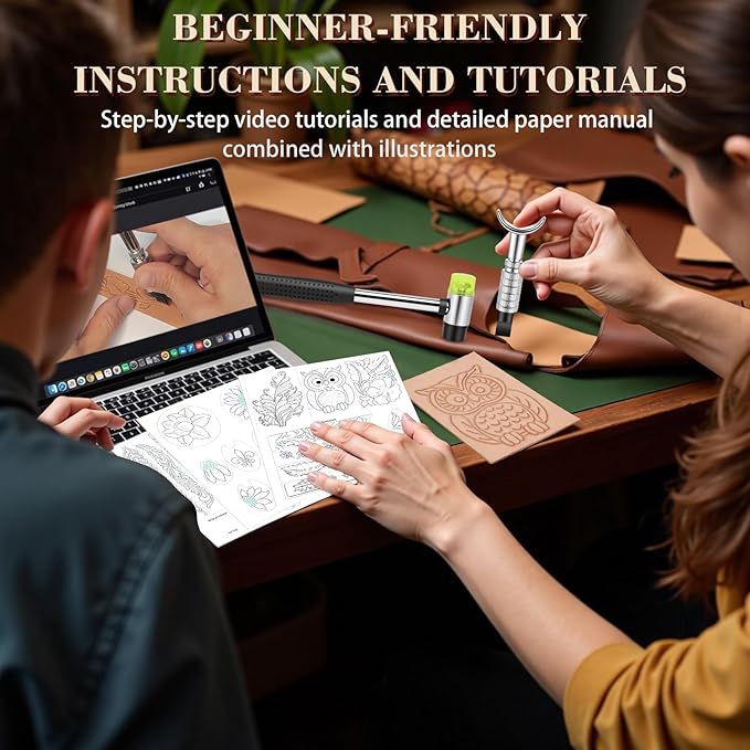 UHAPEER 88PCS Leather Crafting Kit: Leather Working Tools and Supplies for Adult, with Stamping Dyeing Carving Tools, Video Tutorial for Beginners to DIY Earring Wallet Keychain Wristband