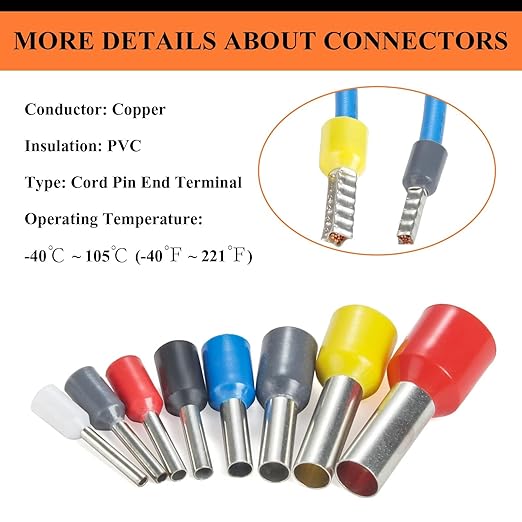 1800pcs Wire Ferrules Kit, AWG 22-7 Ferrule Crimping Kit Terminal Connector Wire Insulated Cord Pin Ends Terminals for Electric, Industrial