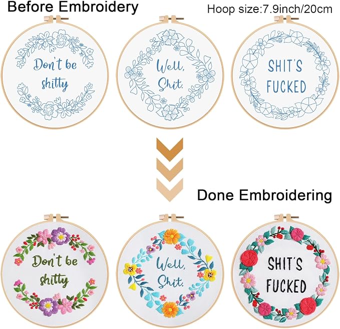 Louise Maelys 3 Sets Funny Embroidery Kits - Image 3