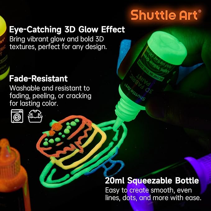 Shuttle Art Glow in the Dark Paint, 26 Colors 3D Fabric Paint - Image 3