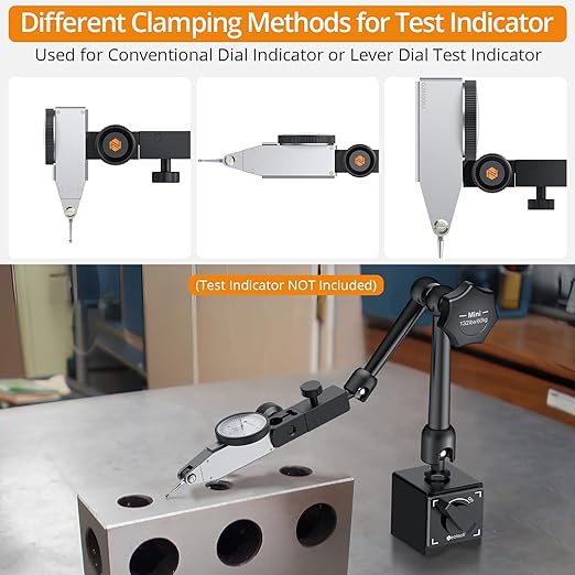 Neoteck 132lbs/60kg Max Pull Steel Magnetic Base for Digital Dial Indicator with 3/8 inch (9.52mm) Clamping Hole, Adjustable Test Indicator Holder Weighs 671g for Widely Used in Lathe - Black