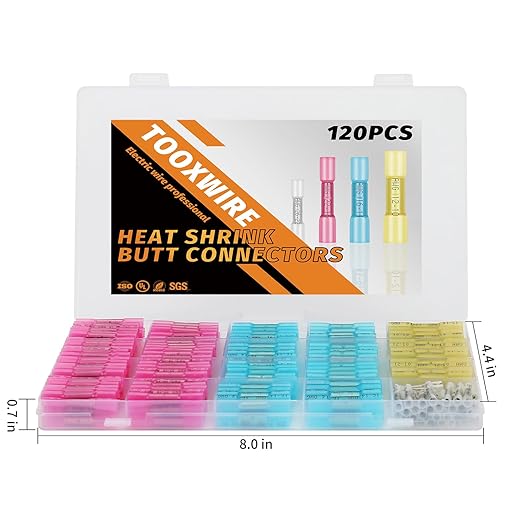 120PCS Heat Shrink Butt Connectors,Solder Seal Butt Splices, Waterproof Insulated for Marine, Automotive, Electrical Wiring