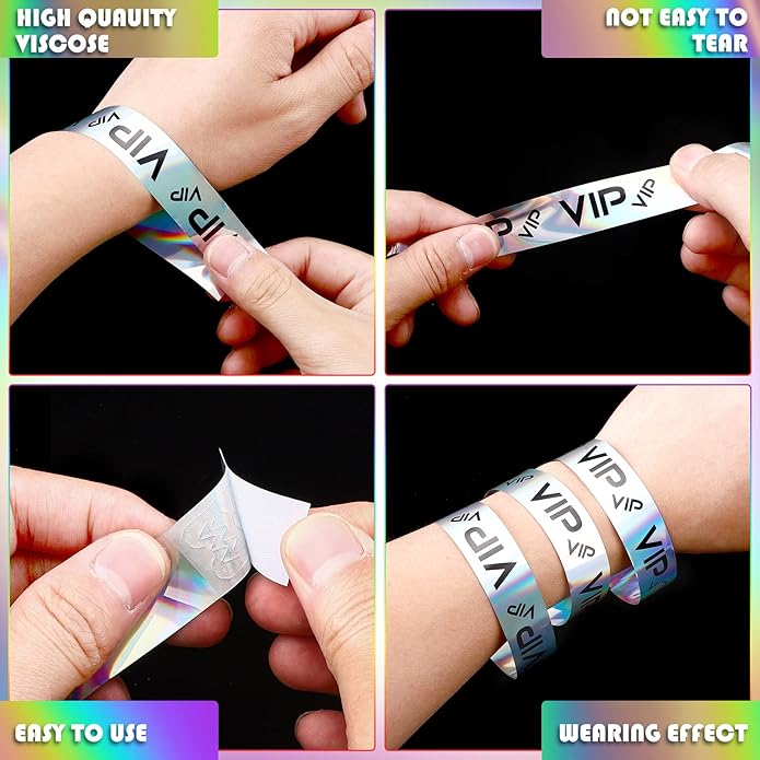 Teling 500 Pack VIP Plastic Wristbands Bracelets Party for Events VIP Custom Wristbands Plastic Bracelets Tear proof Waterproof Wrist Bands Arm Bands for Events Concerts