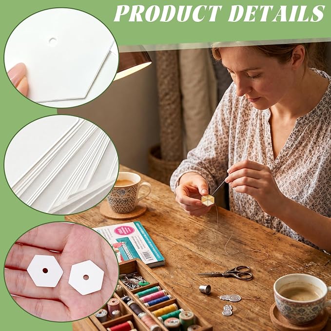 1200 PCS Hexagon Piecing Paper Templates, 0.5" White Paper templates, Quilting - Image 3