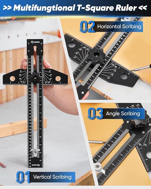 Saker Aluminum Alloy Multi-Angle Marking Ruler, Adjustable Sliding T-Square - Image 6