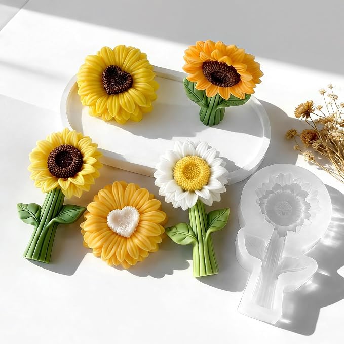 2PCS 3D Sunflower Candle Silicone Mold by JDHSilicone