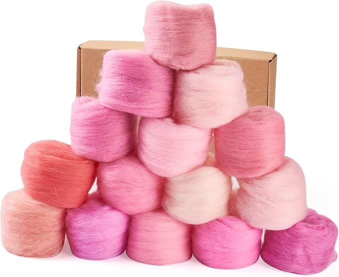 FASHEWELRY 2.65 oz Pink Wool Roving - Image 8