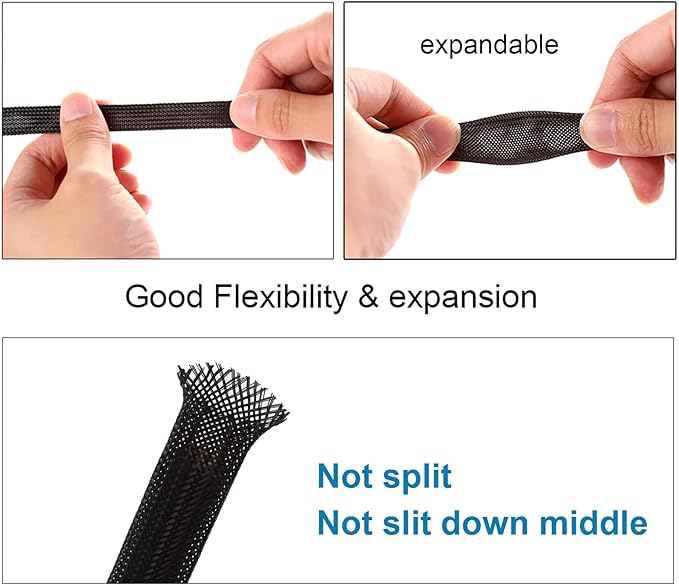 100ft - 3/4 inch PET Expandable Braided Sleeving – Black – Alex Tech Braided - Image 5