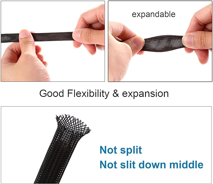 25ft - 1/4 inch PET Expandable Braided Sleeving – Black – Alex Tech Braided - Image 5