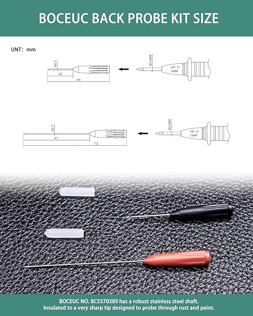 Electrical Back Probe Needles, 8pcs Back Probe Kit Automotive for Instrument Parts Accessories 2mm Socket Test Leads Diameter 0.7mm Pins Fine Tester Puncture
