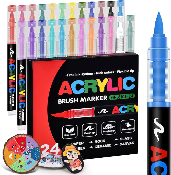 Acrylic Paint Markers 24 Colors, Water-Based No-Bleed Markers by colourmotor
