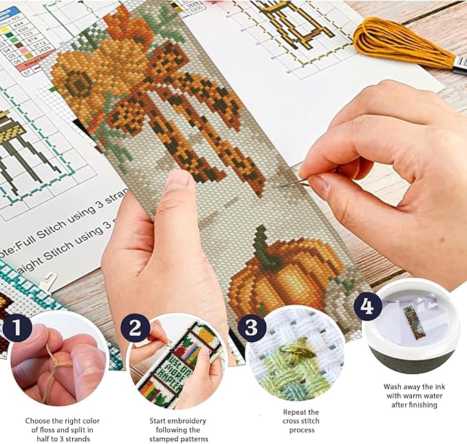 YERUOUIU 6 PCS Fall Cross Stitch Bookmark Kit - Image 3